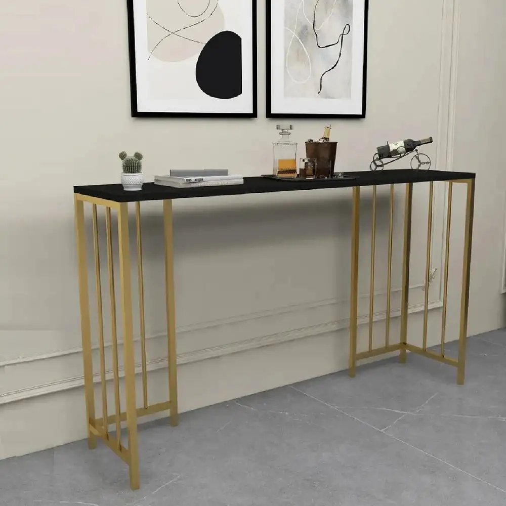 Masa Bucătărie Tip Bar, Auriu & Negru, 150x35x90 cm