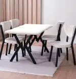 Set Masa Barton din MDF cu 4 Scaune  din metal, culaore bej, 140 cm