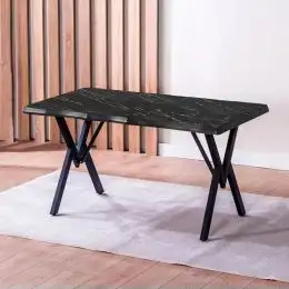 Set Masa Barton din MDF cu 4 Scaune  din metal, culaore negru si bej, 140 cm