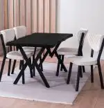 Set Masa Barton din MDF cu 4 Scaune  din metal, culaore negru si bej, 140 cm