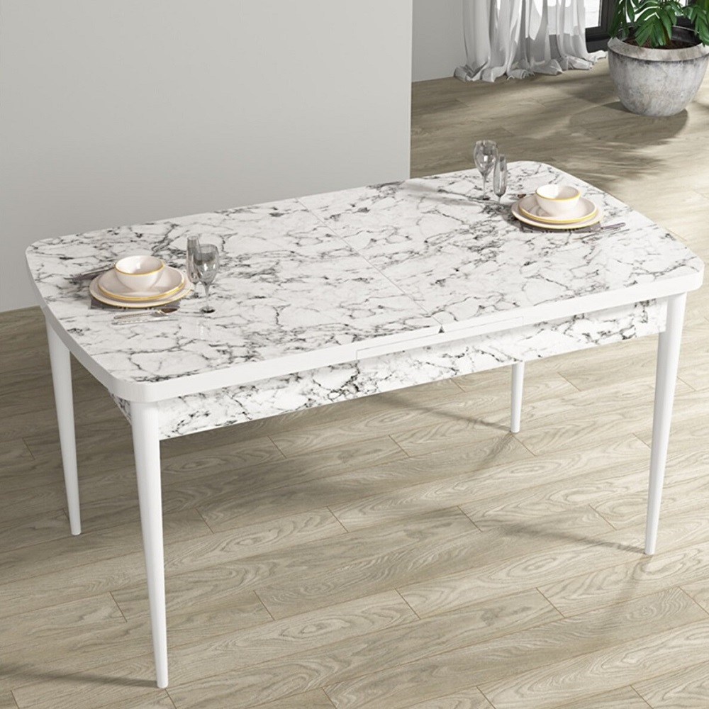 Masa extensibila dining, alb marmurat, 170 x 80 cm