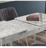 Masa extensibila dining, alb marmurat, 170 x 80 cm