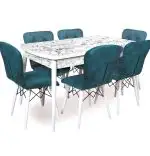 Masa extensibila dining, alb marmurat, 170 x 80 cm