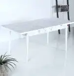Masa extensibila dining, alb marmurat, 170 x 80 cm