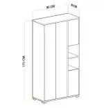 Dulap Homs 4 usi, alb si nuc,170x90x40 cm