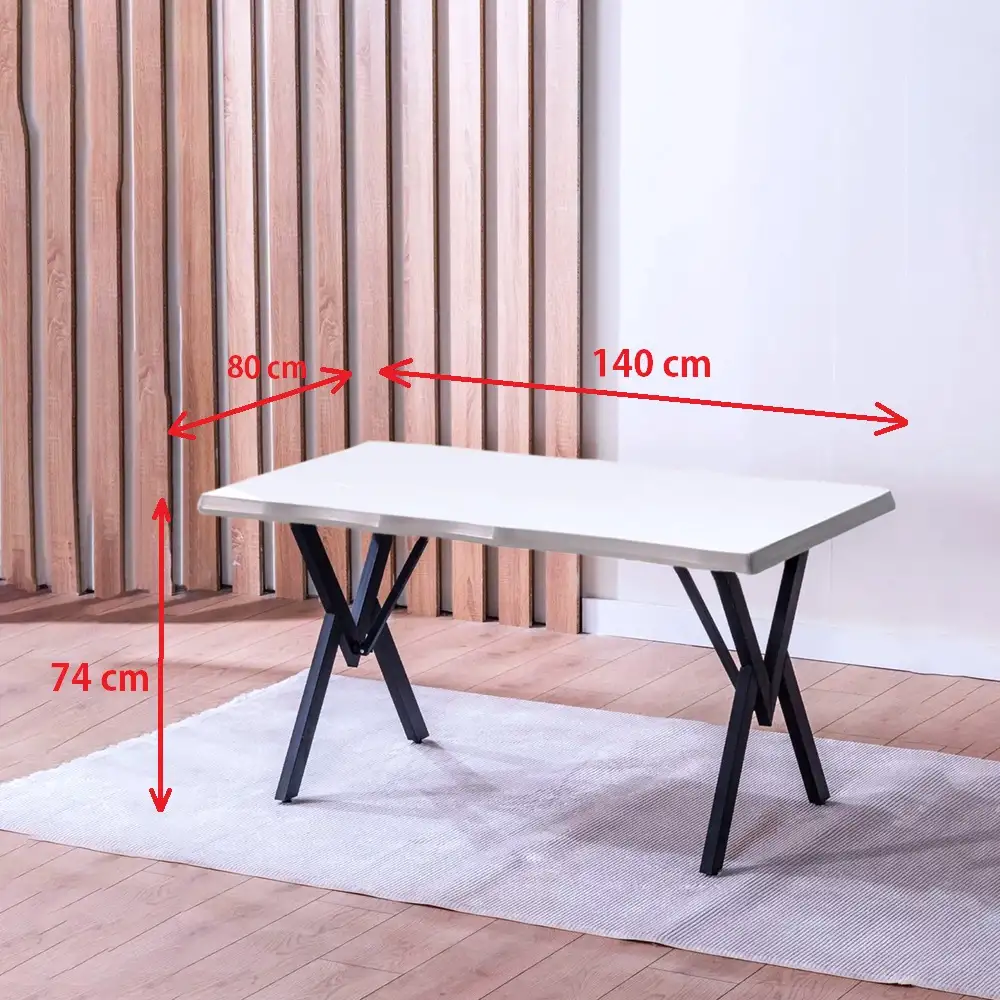 Set Masa Barton din MDF cu 4 Scaune  din metal, culaore negru, 140 cm