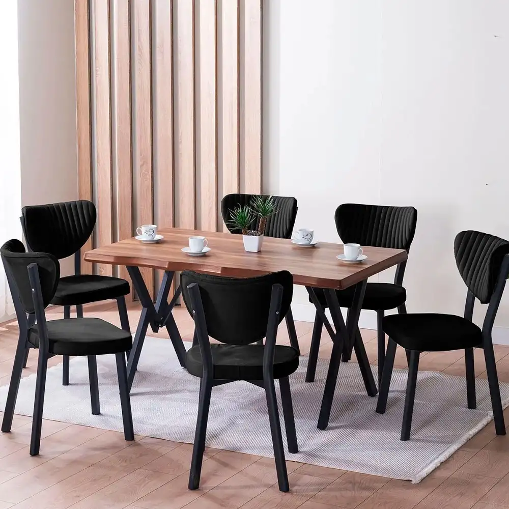 Set Masa Barton din MDF cu 4 Scaune  din metal, culaore negru, 140 cm