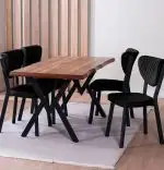 Set Masa Barton din MDF cu 4 Scaune  din metal, culaore negru, 140 cm