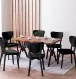 Set Masa Barton din MDF cu 4 Scaune  din metal, culaore negru, 140 cm