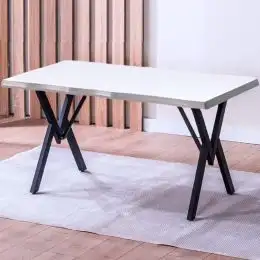 Set Masa Barton din MDF cu 4 Scaune  din metal, culaore alb si negru, 140 cm