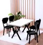 Set Masa Barton din MDF cu 4 Scaune  din metal, culaore alb si negru, 140 cm