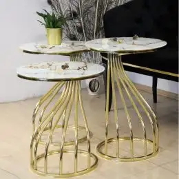 Set masuta de cafea,sticla, seria 259,Homs, 3 buc,5002-,alb si gold