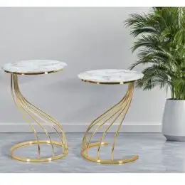 Set masuta de cafea,sticla, seria 259,Homs, 3 buc,5002-,alb si gold