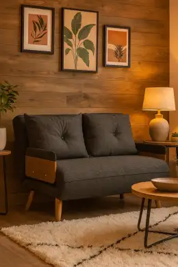 Canapea extensibilă 2 locuri sufragerie 190x120 cm – stofă, gri antracit – Esme